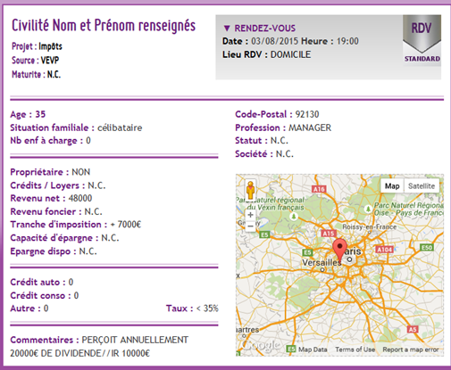 Previsualisation de la fiche prospect